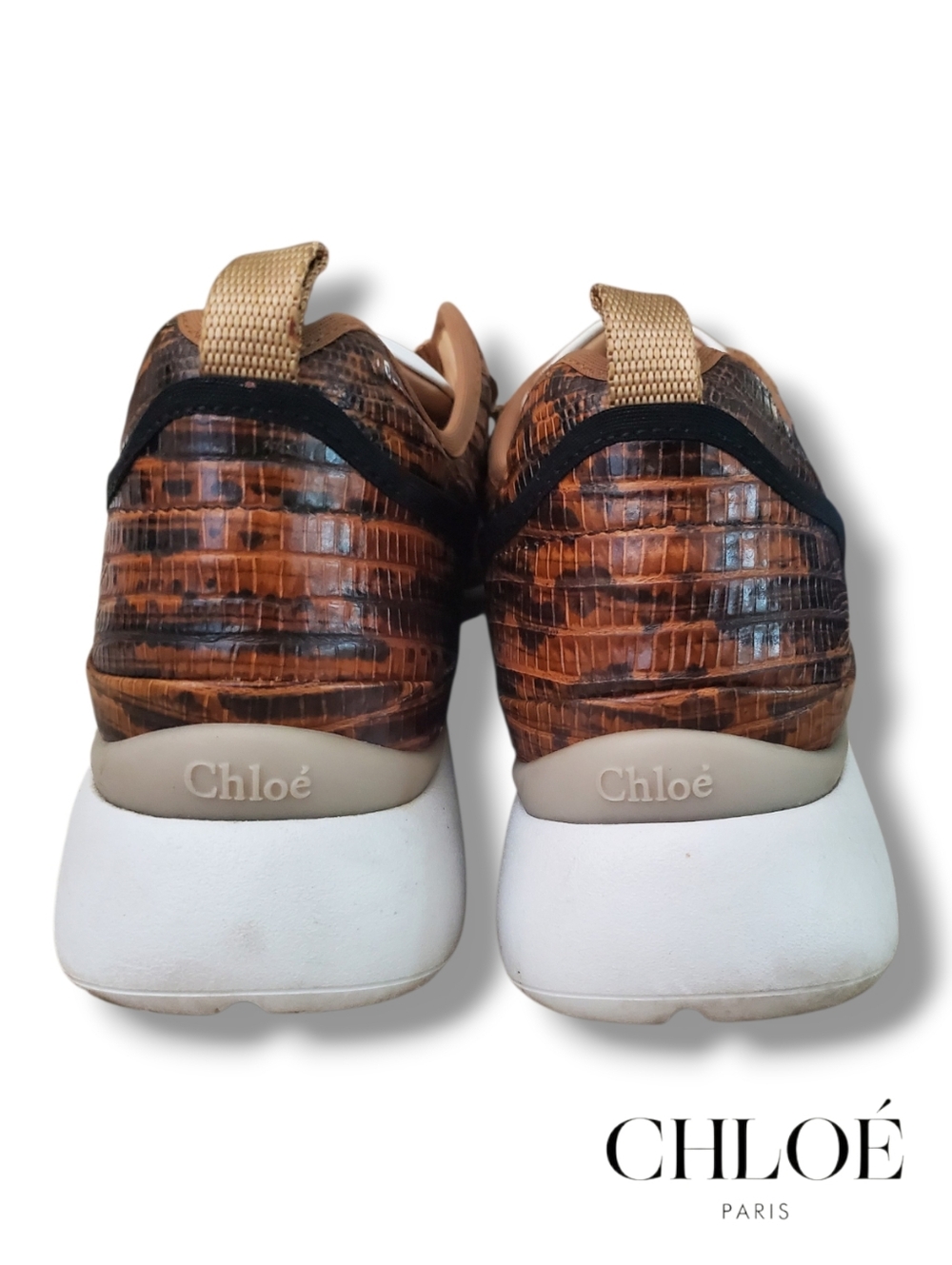 Chloe Sonnie Snake Trainer In Brown Python Leather, Orange Suede & Red Mesh Sz41 - Picture 6 of 13